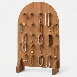 Pine Wood Pegboard Jewelry Display Stand | Multi-Hook Necklace, Bracelet & Accessory Organizer Rack-walnut - Thumbnail 1