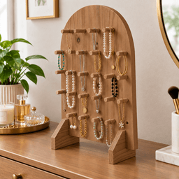 Pine Wood Pegboard Jewelry Display Stand | Multi-Hook Necklace, Bracelet & Accessory Organizer Rack-walnut - Thumbnail 2