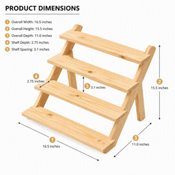 4-Tier Pine Wood Display Shelf, Wooden Stand & Organizer-natural - Thumbnail 5