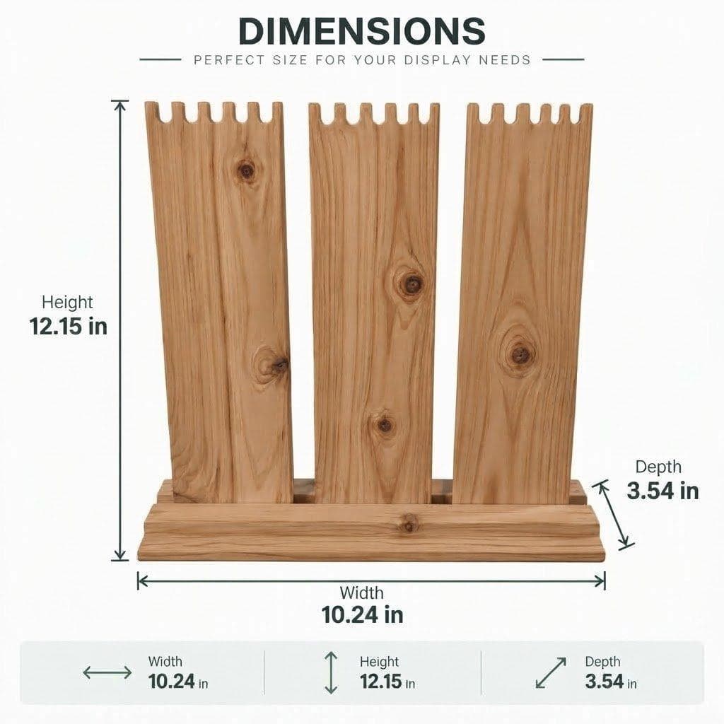Wooden 3-Tier Jewellery Display Stand with Notched Slots for Necklace, Bracelet & Chain Organizer-walnut - Woodwolf Image 5