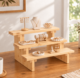 3-Tier Wooden Display Stand, Pine Wood Shelf Riser for Jewellar, Decor, Kitchen, Home & Retail Counter-natural - Thumbnail 2