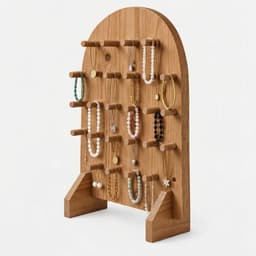Pine Wood Pegboard Jewelry Display Stand | Multi-Hook Necklace, Bracelet & Accessory Organizer Rack-walnut - Thumbnail 3
