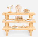 3-Tier Wooden Display Stand, Pine Wood Shelf Riser for Jewellar, Decor, Kitchen, Home & Retail Counter-natural