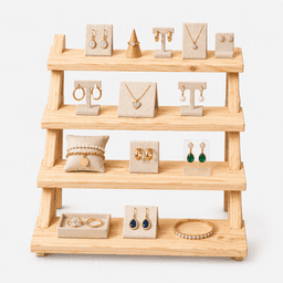 4-Tier Pine Wood Display Shelf, Wooden Stand & Organizer-natural - Thumbnail 1