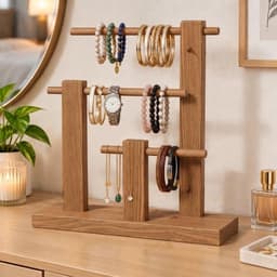 Pine Wood 3-Tier Display Stand for Bracelets, Bangles, Watches & Jewelry | Wooden Organizer Holder-walnut - Thumbnail 2