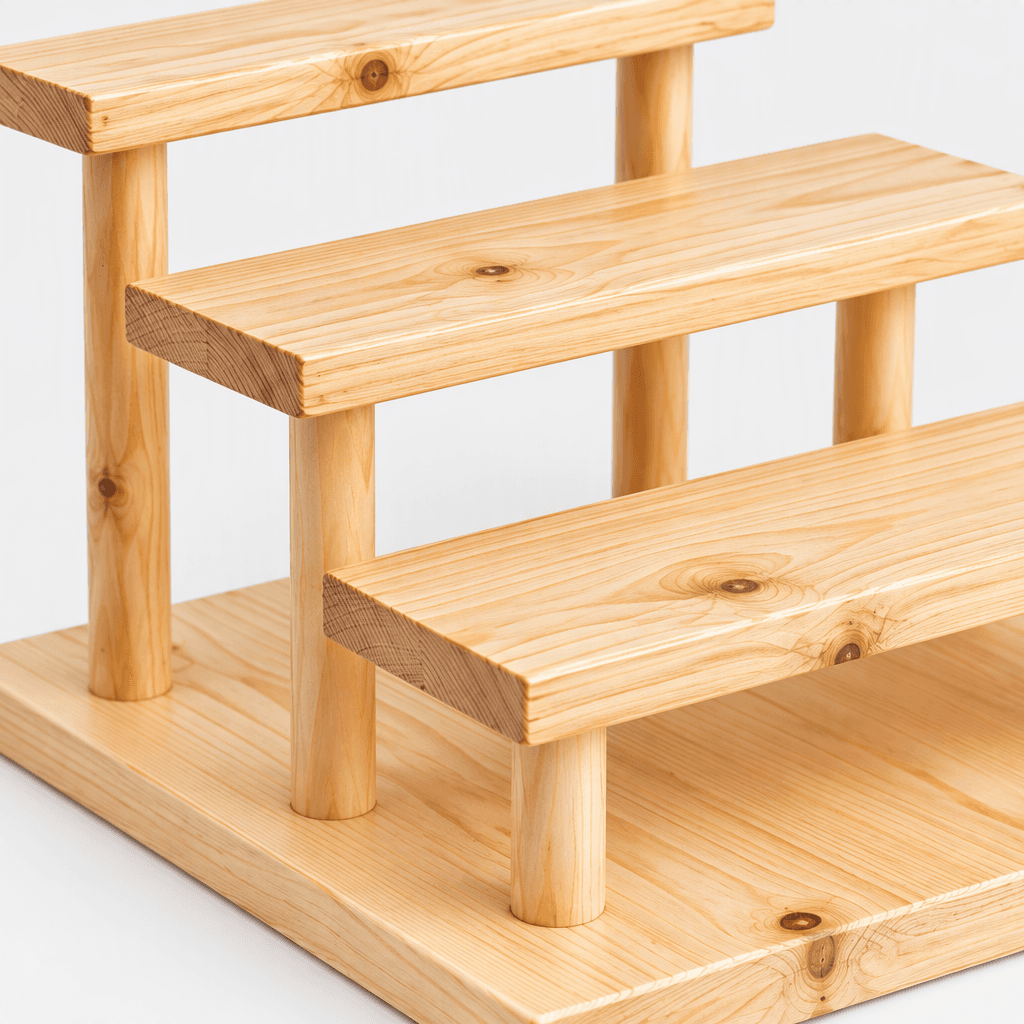Woodwolf® Multi-Tier Wooden Display Stand, Pine Wood Tiered Shelf Riser for Jewellery display in natural Finish