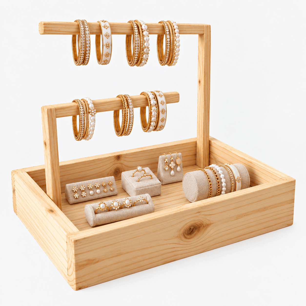 Pine Wood Jewellery Carrying Tray with Handle | Woodwolf in natural Finish