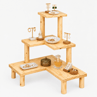 3-Tier Pine Wood Corner Jewellery Shelf Stand | Woodwolf (natural) - Thumbnail 3