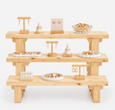 3-Tier Wooden Display Stand, Pine Wood Shelf Riser For Jewellery–Natural