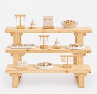 3-Tier Pine Wood Jewelry Stand Shelf Riser | Woodwolf (natural) - Thumbnail 1