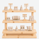 Multi-Tier Wooden Display Stand, Pine Wood Tiered Shelf Riser For Jewellery Display-natural–3T