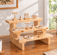 3-Tier Pine Wood Jewelry Stand Shelf Riser | Woodwolf (natural) - Thumbnail 2