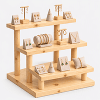 Woodwolf® Multi-Tier Wooden Display Stand, Pine Wood Tiered Shelf Riser for Jewellery display (natural) - Thumbnail 3