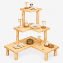 3-Tier Wooden Corner Display Stand, Pine Wood Shelf Riser For Jewellery Display–Natural