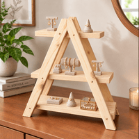 Woodwolf® Pine Wood 3-Tier A-Frame Display Stand | Wooden Shelf Rack for Jewellery Display (natural) - Thumbnail 2