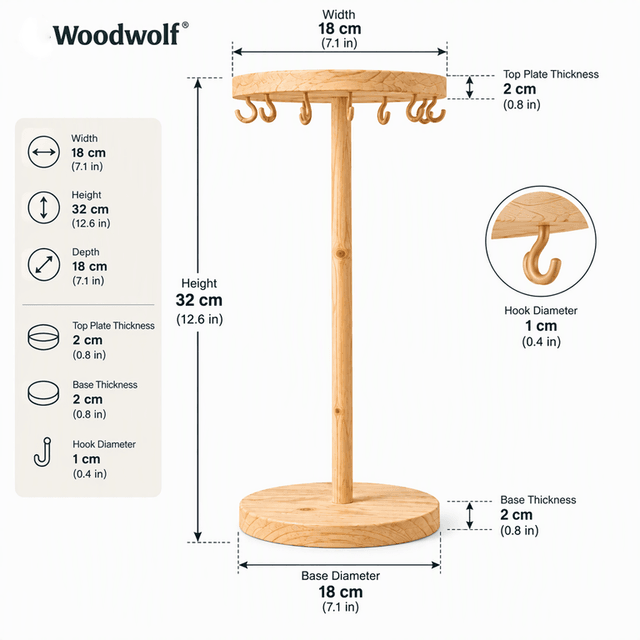 Wooden Chain, Necklace & Jewellery Display Stand with Hooks-natural Dimensions