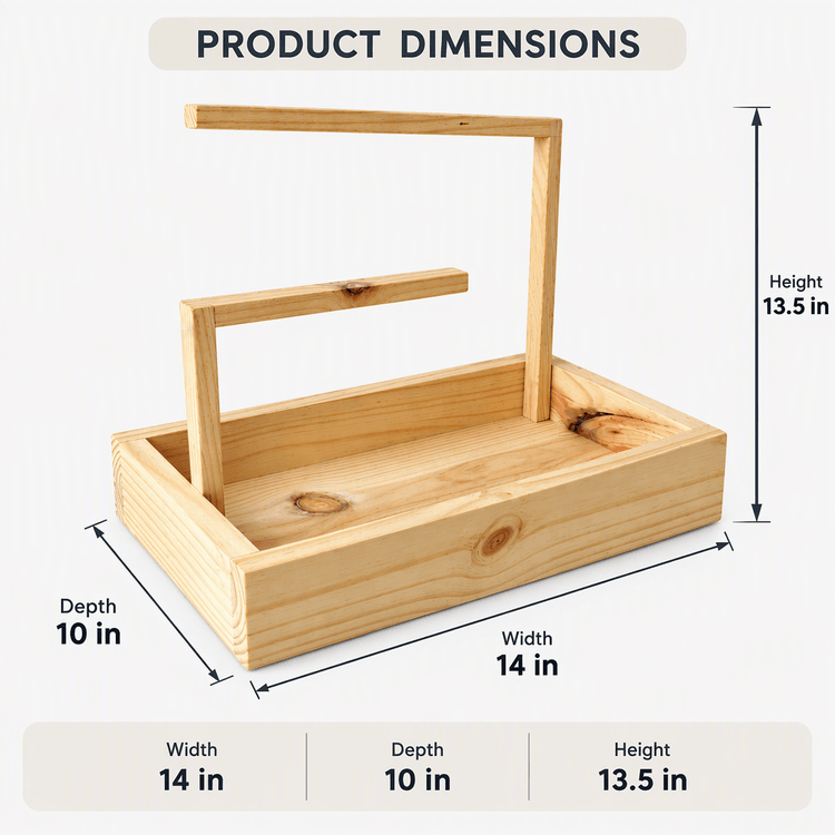 Pine Wood Carrying Tray with Raised Handle Frame | Wooden Storage & Display Organizer for Jewellary, Home, Kitchen & Retail-natural Dimensions
