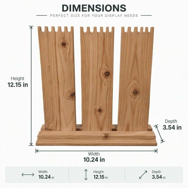 Wooden 3-Tier Jewellery Display Stand with Notched Slots for Necklace, Bracelet & Chain Organizer-walnut Dimensions