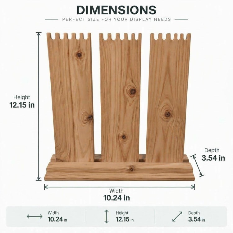 Wooden 3-Tier Jewellery Display Stand with Notched Slots for Necklace, Bracelet & Chain Organizer-walnut Dimensions