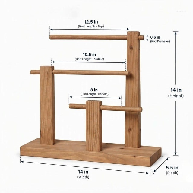 Pine Wood 3-Tier Display Stand for Bracelets, Bangles, Watches & Jewelry | Wooden Organizer Holder-walnut Dimensions