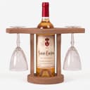 Pine Wood Wine Bottle & Glass Holder Stand | Wooden Tabletop Wine Display Rack With 2 Hanging Stemware Glass Holders–Walnut