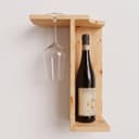 Pine Wood Wall Mounted Wine Bottle & Stem Glass Holder | Wooden Single Bottle Display Rack For Home Bar–Natural