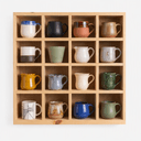 4x4 Pine Wood Mug Rack | 16 Compartment Wall Mounted Coffee Cup Storage Rack | Jute Back Panel-natural-4.5x4.5 Inch