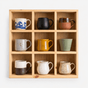 3x3 Pine Wood Mug Holder | 9 Compartment Wall Mounted Coffee Mug Rack | Laminate Back Panel-natural-4.5x4.5 Inch