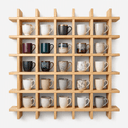 Pine Wood Mug Rack | 25 Compartment Wall Mounted Coffee Cup Storage & Display Organizer–Natural