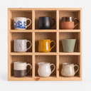 3x3 Pine Wood Mug Rack | 9 Compartment Wall Mounted Coffee Cup Rack | Jute Back Panel-natural-4.5x4.5 Inch