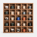 5x5 Pine Wood Mug Rack | 25 Compartment Wall Mounted Coffee Cup Storage Rack | Jute Back Panel-walnut-5x5 Inch