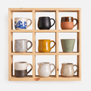 3x3 Pine Wood Mug Rack | 9 Compartment Wall Mounted Coffee Cup Storage & Display Rack-natural-4.5x4.5 Inch