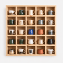 5x5 Pine Wood Mug Rack | 25 Compartment Wall Mounted Coffee Cup Storage Rack | Jute Back Panel-natural-4.5x4.5 Inch