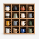 4x4 Pine Wood Mug Holder | 16 Compartment Wall Mounted Coffee Cup Storage Rack | Laminate Back Panel-walnut-5x5 Inch
