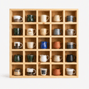 5x5 Pine Wood Mug Rack | 25 Compartment Wall Mounted Coffee Cup Storage Rack | Laminate Back Panel-natural-4.5x4.5 Inch