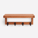 Pine Wood Bathroom Wall Mounted Shelf with 4 Hooks | Wooden Floating Storage Organizer for Bath Towels-walnut
