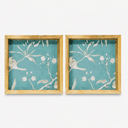 Wooden Serving Tray Set of 2, Teal Floral Pattern, 12x12 Inch, Natural Clear Matte Finish, Farmhouse Style, for Coffee Table & Home Décor