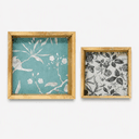 Wooden Serving Tray Set of 2, Floral Pattern, Natural Wood Finish, Rustic Farmhouse Style, Waterproof Base, 12 & 8 Inch