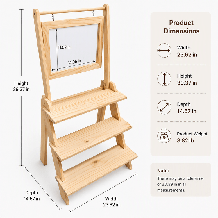 3-Tier Pine Wood Display Stand with Hanging Sign Frame-natural Dimensions