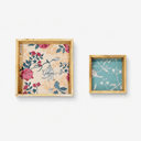 Wooden Serving Tray Set of 2, Floral Pattern, Natural Clear Matte Finish, 12 Inch & 8 Inch, Farmhouse Style