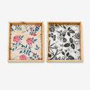 Wooden Serving Tray Set of 2, Floral Pattern, Natural Clear Matte Finish, Farmhouse Style