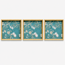Teal Floral Wooden Serving Tray, Pure Wood, Natural Matt Polished, 12x12 Inch, Set of 3, Multipurpose Home Decor