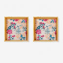 Wooden Serving Tray, Floral Pattern, Natural Clear Matte Finish, Rectangular, Farmhouse Style, Set of 2