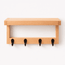 Pine Wood Bathroom Wall Mounted Shelf with 4 Hooks | Wooden Floating Storage Organizer for Bath Towels-natural