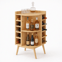 Pine Wood Wine Storage Cabinet | Freestanding Wooden Wine Cabinet with Bottle Rack | Home Bar Organizer-natural
