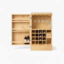 Pine Wood Wine Bar Cabinet | Wooden Wine Storage Cabinet with Bottle Rack & Glass Holder | Home Bar Organizer-natural