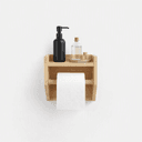 Pine Wood Toilet Paper Holder With Storage Shelf | Wall Mounted Bathroom Tissue Roll Holder & Organizer–Natural