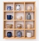 Pine Wood Wall Mounted 12-Compartment Display Shelf | Wooden Storage Organizer for Mugs, Cups and Collectibles-natural