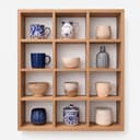 Pine Wood Wall Mounted 12-Compartment Display Shelf | Wooden Storage Organizer for Mugs, Cups and Collectibles-walnut