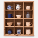 Pine Wood Wall Mounted Display Shelf | 12 Compartment Wooden Organizer for Cups, Mugs and Collectibles-walnut